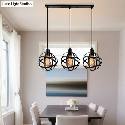 Spherical Pendant Light Fixture: Industrial Black Metal with Wire Guard - Perfect for Dining Room Lighting