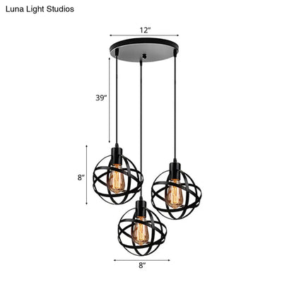 Spherical Pendant Light Fixture: Industrial Black Metal with Wire Guard - Perfect for Dining Room Lighting