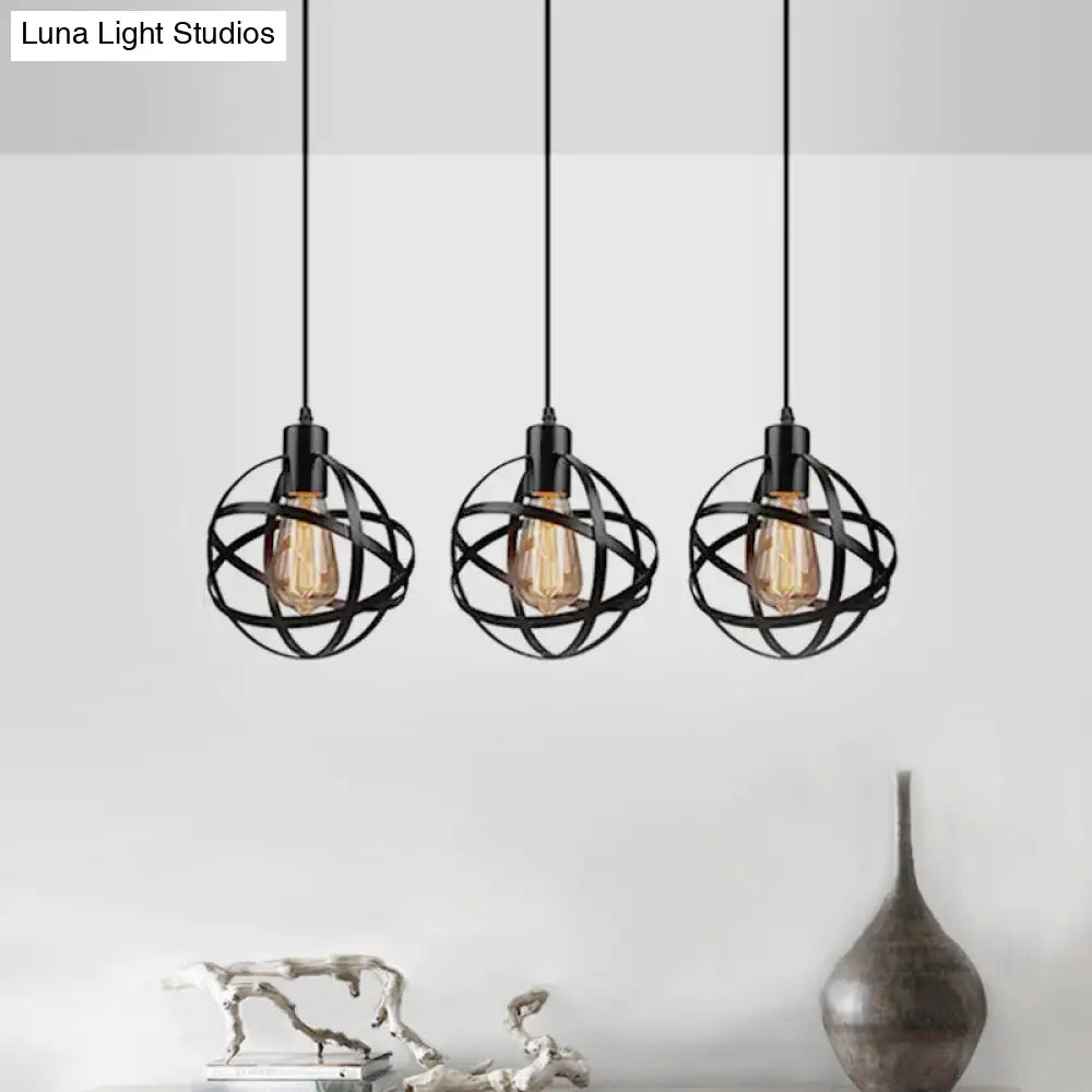 Spherical Pendant Light Fixture: Industrial Black Metal with Wire Guard - Perfect for Dining Room Lighting