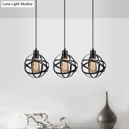 Spherical Pendant Light Fixture: Industrial Black Metal with Wire Guard - Perfect for Dining Room Lighting