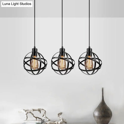 Spherical Pendant Light Fixture: Industrial Black Metal with Wire Guard - Perfect for Dining Room Lighting