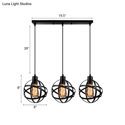 Spherical Pendant Light Fixture: Industrial Black Metal with Wire Guard - Perfect for Dining Room Lighting