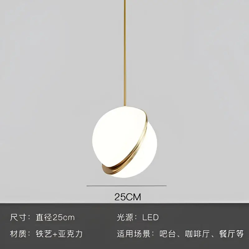 Minimalist spherical white and gold lustre led pendant light with circular glass shade for living room decorbites gold lustre
