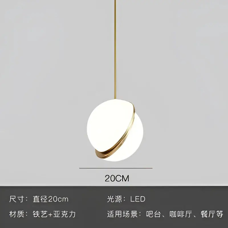 Minimalist spherical white glass pendant light with gold lustre led ring and chain for living room decorbites pendant lights