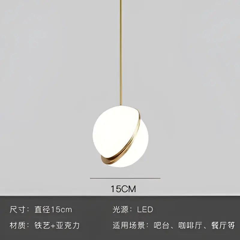 Minimalist spherical white glass pendant light with gold lustre led ring by decorbites for living room decor