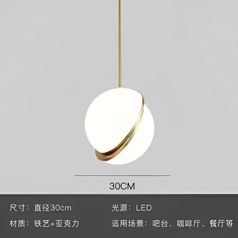 Minimalist spherical pendant light with white acrylic globe and gold lustre led metal ring for living room decorbites gold lustre