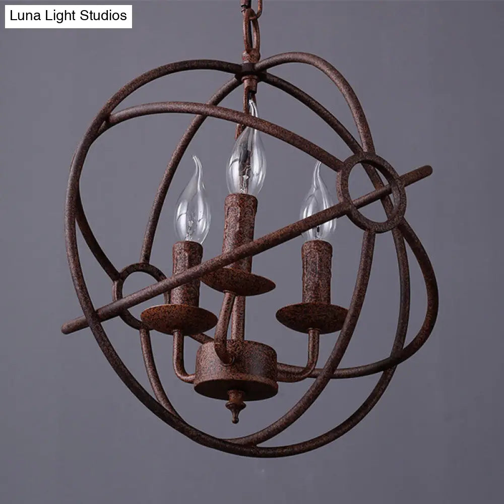 Spherical Wrought Iron Hanging Light: Antique Style Indoor Chandelier Lamp in Black/Rust with 3/6/7 Lights