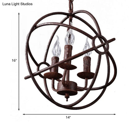 Spherical Wrought Iron Hanging Light: Antique Style Indoor Chandelier Lamp in Black/Rust with 3/6/7 Lights
