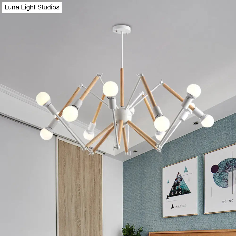 Spider Shape Suspension Light - Contemporary Metal Chandelier for Living Room (8/10/12/16-Head) - Black/White