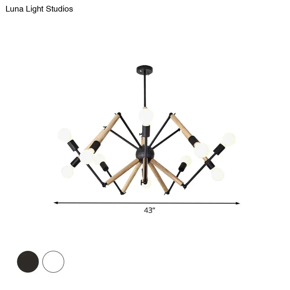 Spider Shape Suspension Light - Contemporary Metal Chandelier for Living Room (8/10/12/16-Head) - Black/White