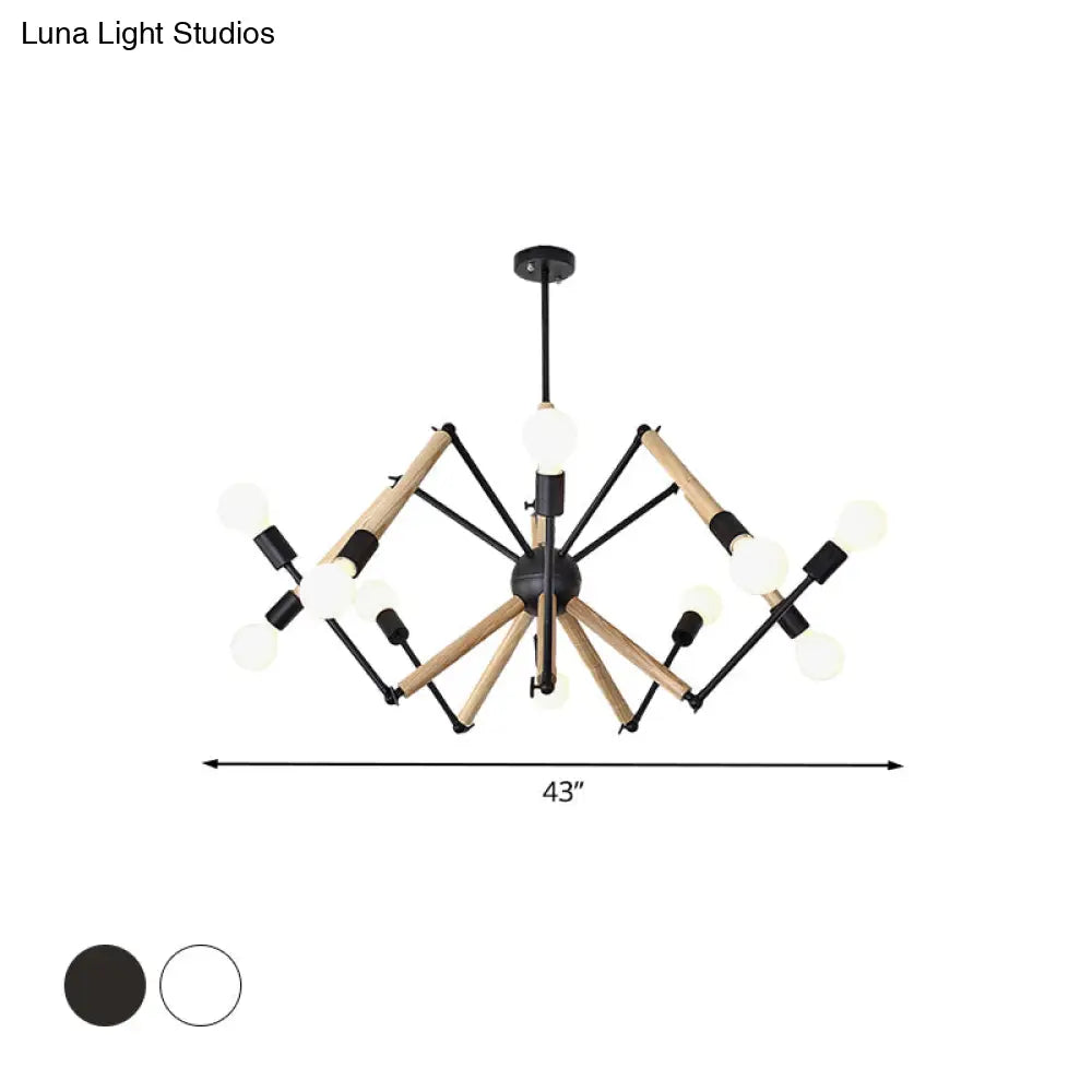 Spider Shape Suspension Light - Contemporary Metal Chandelier for Living Room (8/10/12/16-Head) - Black/White