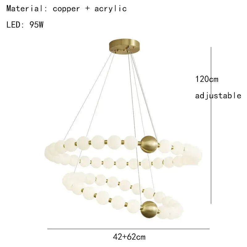 Spiral brass led chandelier with three concentric frosted acrylic rings and copper mount for dining room decorbites brass led