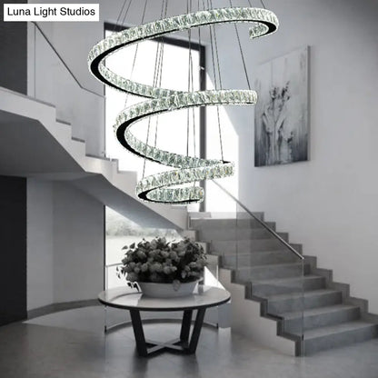 Spiral Crystal Chandelier Pendant Light with Stainless Steel LED Suspension