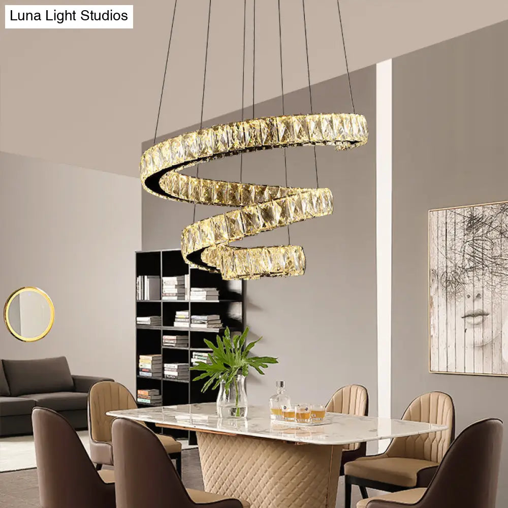 Spiral Crystal Chandelier Pendant Light with Stainless Steel LED Suspension