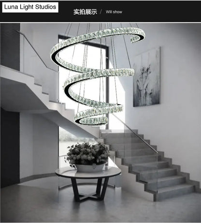 Spiral Crystal Chandelier Pendant Light with Stainless Steel LED Suspension