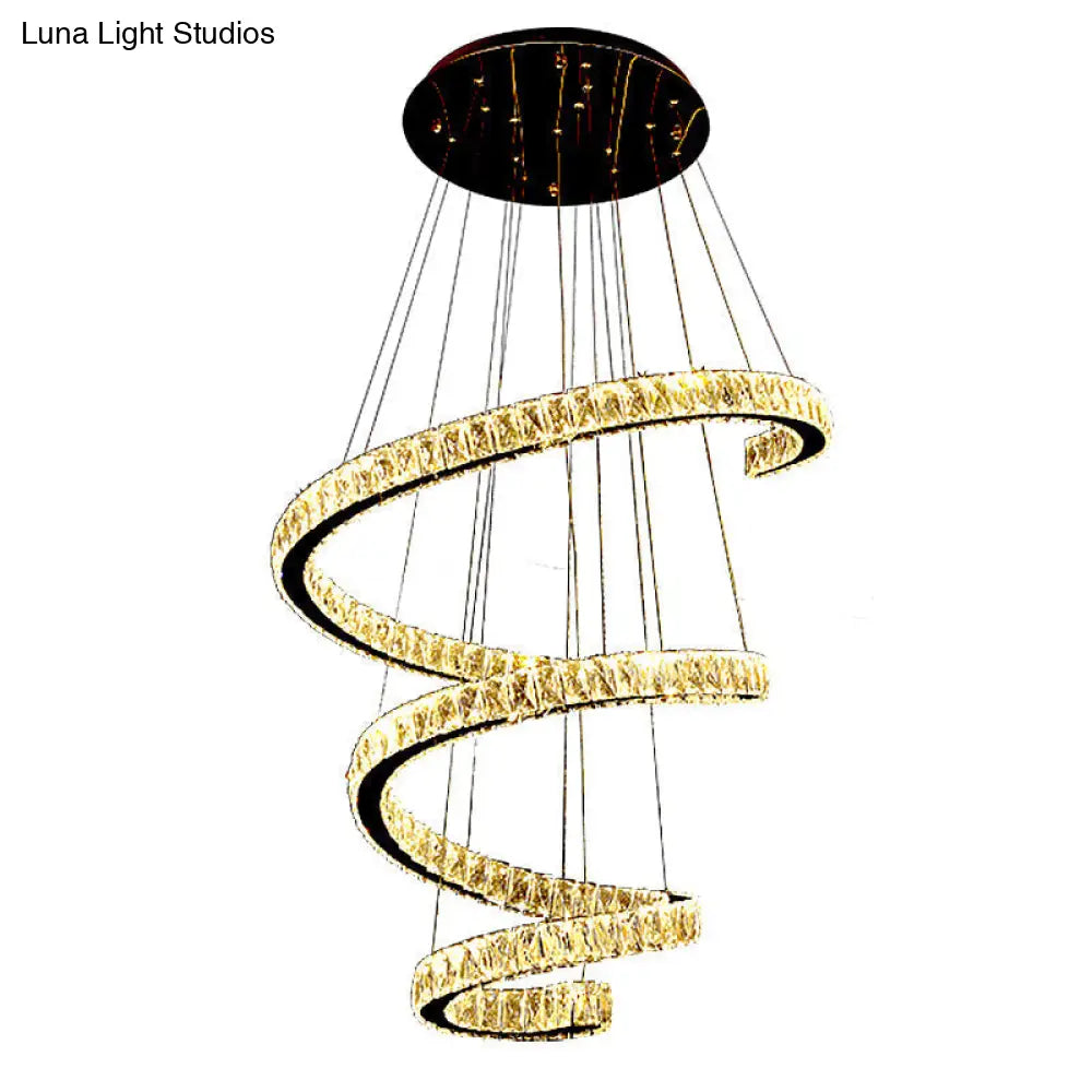 Spiral Crystal Chandelier Pendant Light with Stainless Steel LED Suspension