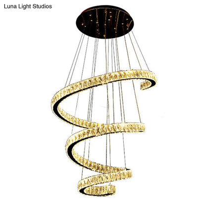 Spiral Crystal Chandelier Pendant Light with Stainless Steel LED Suspension