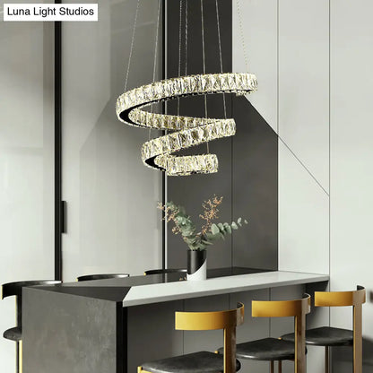 Spiral Crystal Chandelier Pendant Light with Stainless Steel LED Suspension