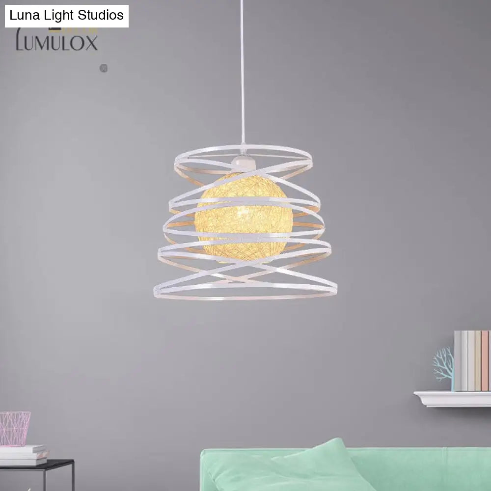 DecorBites™ DecorBites™ Spiral Industrial Metal 1 Head White/Black Hanging Lamp with Wire Frame