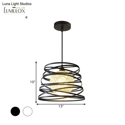 DecorBites™ DecorBites™ Spiral Industrial Metal 1 Head White/Black Hanging Lamp with Wire Frame