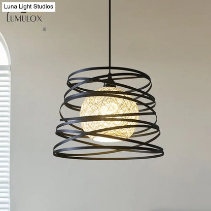 DecorBites™ DecorBites™ Spiral Industrial Metal 1 Head White/Black Hanging Lamp with Wire Frame