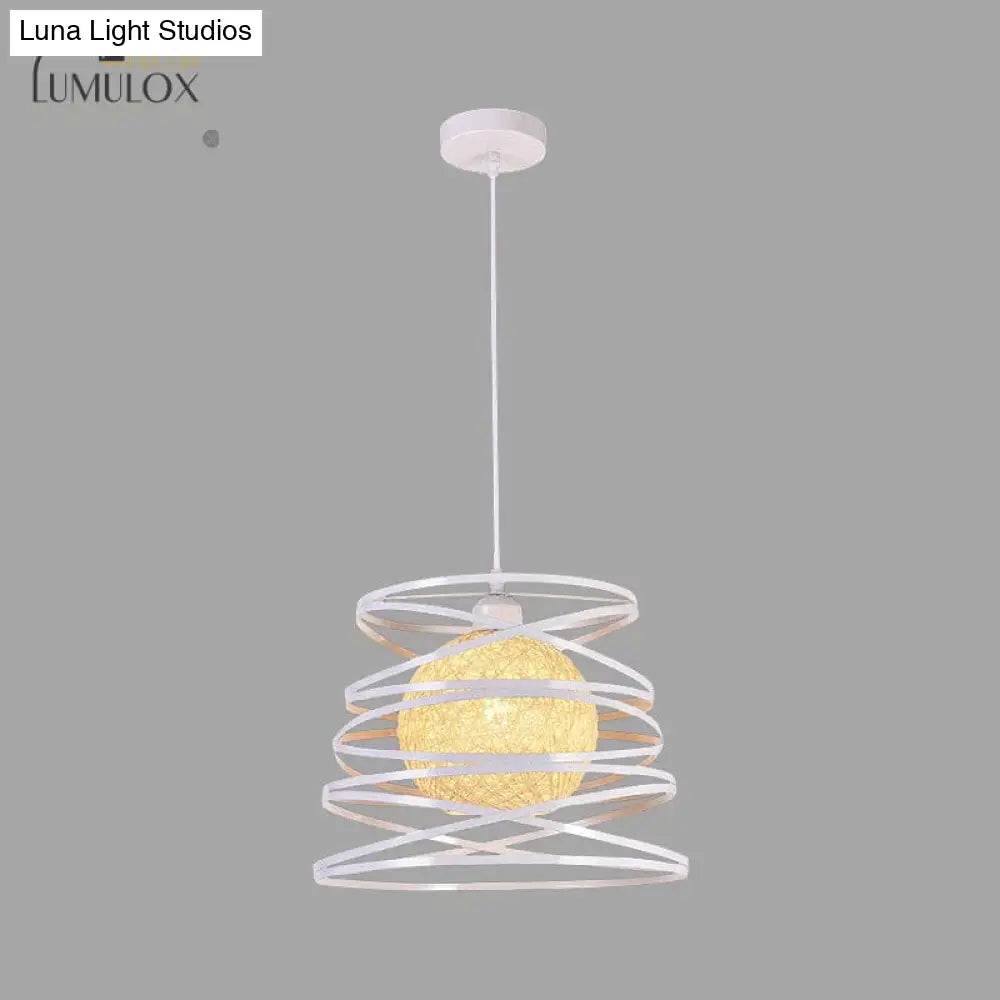 DecorBites™ DecorBites™ Spiral Industrial Metal 1 Head White/Black Hanging Lamp with Wire Frame