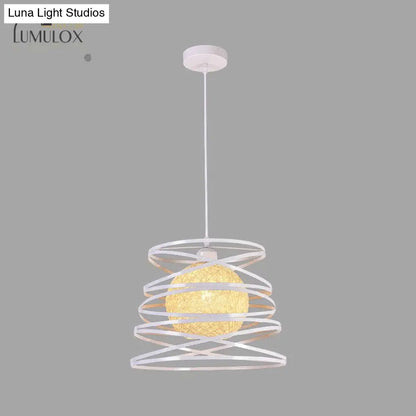 DecorBites™ DecorBites™ Spiral Industrial Metal 1 Head White/Black Hanging Lamp with Wire Frame