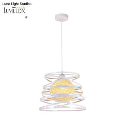 DecorBites™ DecorBites™ Spiral Industrial Metal 1 Head White/Black Hanging Lamp with Wire Frame
