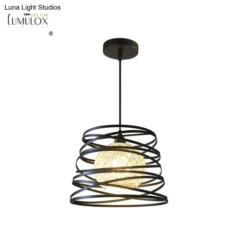 DecorBites™ DecorBites™ Spiral Industrial Metal 1 Head White/Black Hanging Lamp with Wire Frame
