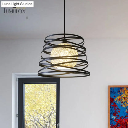 DecorBites™ DecorBites™ Spiral Industrial Metal 1 Head White/Black Hanging Lamp with Wire Frame