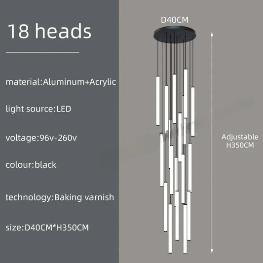 Spiral LED Ceiling Chandelier for Modern Home - 18 heads / Gold chassis / Cold White - Chandelier
