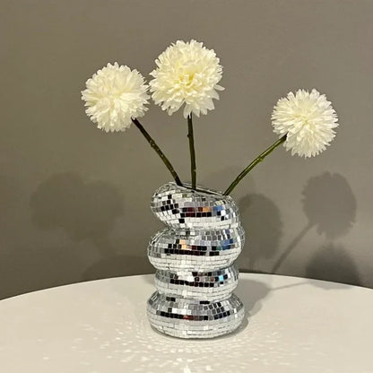 Spiral Mosaic Vase for Creative Flower Arrangements - Silver - Vase