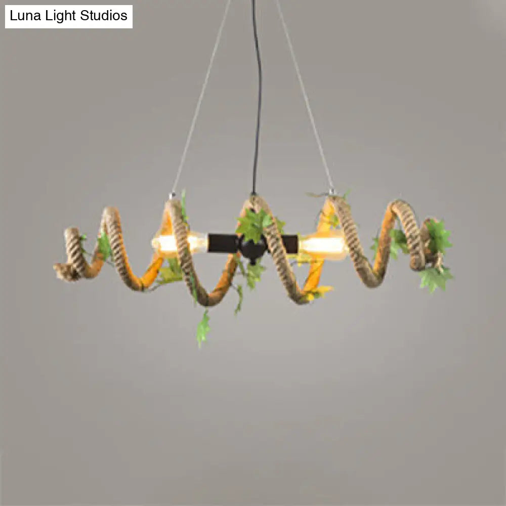 Spiral Pendant Lighting with Country Style Beige Rope - 2-Head Design for Restaurant