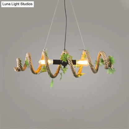 Spiral Pendant Lighting with Country Style Beige Rope - 2-Head Design for Restaurant