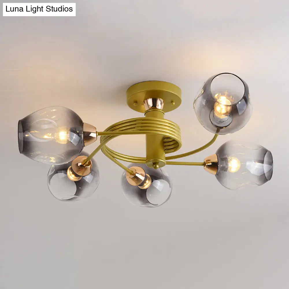 DecorBites™ DecorBites™ Spiraling Semi Flush Light with Dimpled Glass Shade for Postmodern Ceiling in Bedroom