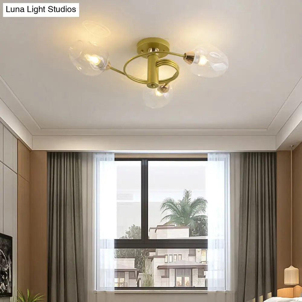 DecorBites™ DecorBites™ Spiraling Semi Flush Light with Dimpled Glass Shade for Postmodern Ceiling in Bedroom