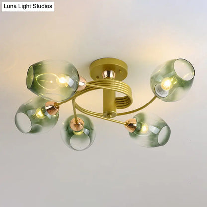 DecorBites™ DecorBites™ Spiraling Semi Flush Light with Dimpled Glass Shade for Postmodern Ceiling in Bedroom