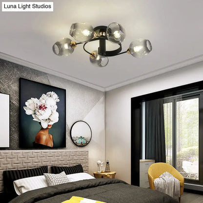 DecorBites™ DecorBites™ Spiraling Semi Flush Light with Dimpled Glass Shade for Postmodern Ceiling in Bedroom