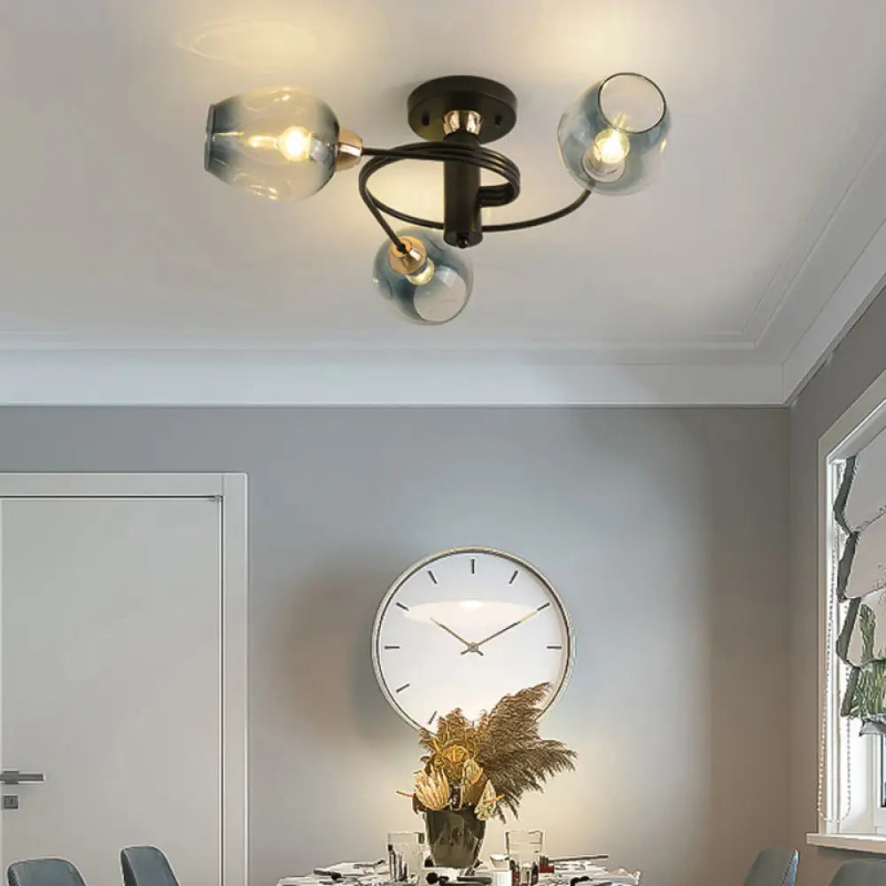 DecorBites™ DecorBites™ Spiraling Semi Flush Light with Dimpled Glass Shade for Postmodern Ceiling in Bedroom