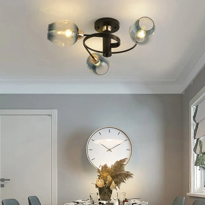 DecorBites™ DecorBites™ Spiraling Semi Flush Light with Dimpled Glass Shade for Postmodern Ceiling in Bedroom