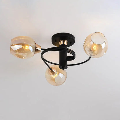 DecorBites™ DecorBites™ Spiraling Semi Flush Light with Dimpled Glass Shade for Postmodern Ceiling in Bedroom