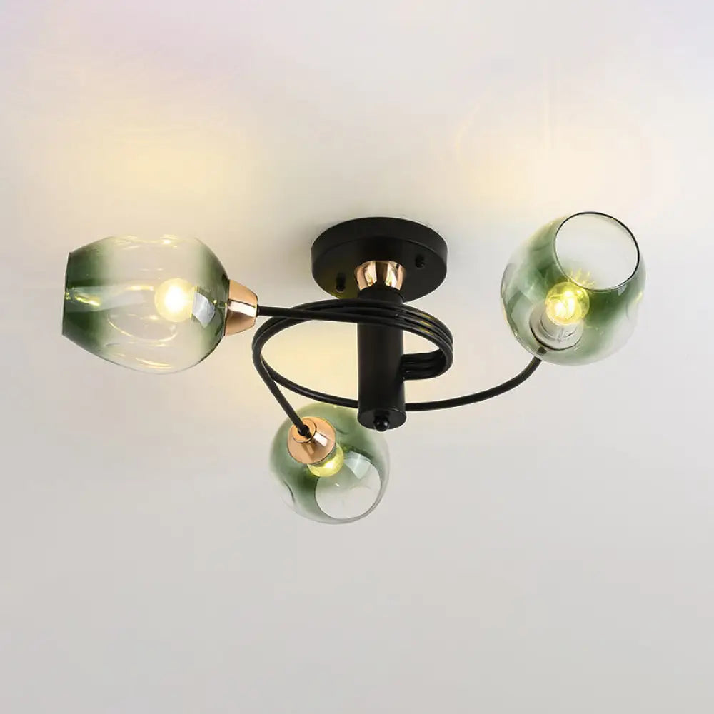 DecorBites™ DecorBites™ Spiraling Semi Flush Light with Dimpled Glass Shade for Postmodern Ceiling in Bedroom