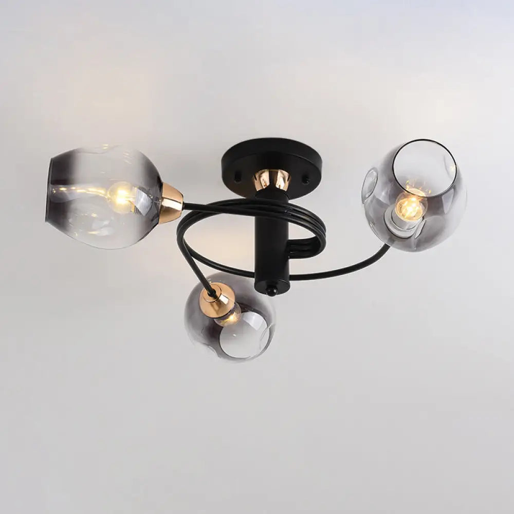 DecorBites™ DecorBites™ Spiraling Semi Flush Light with Dimpled Glass Shade for Postmodern Ceiling in Bedroom