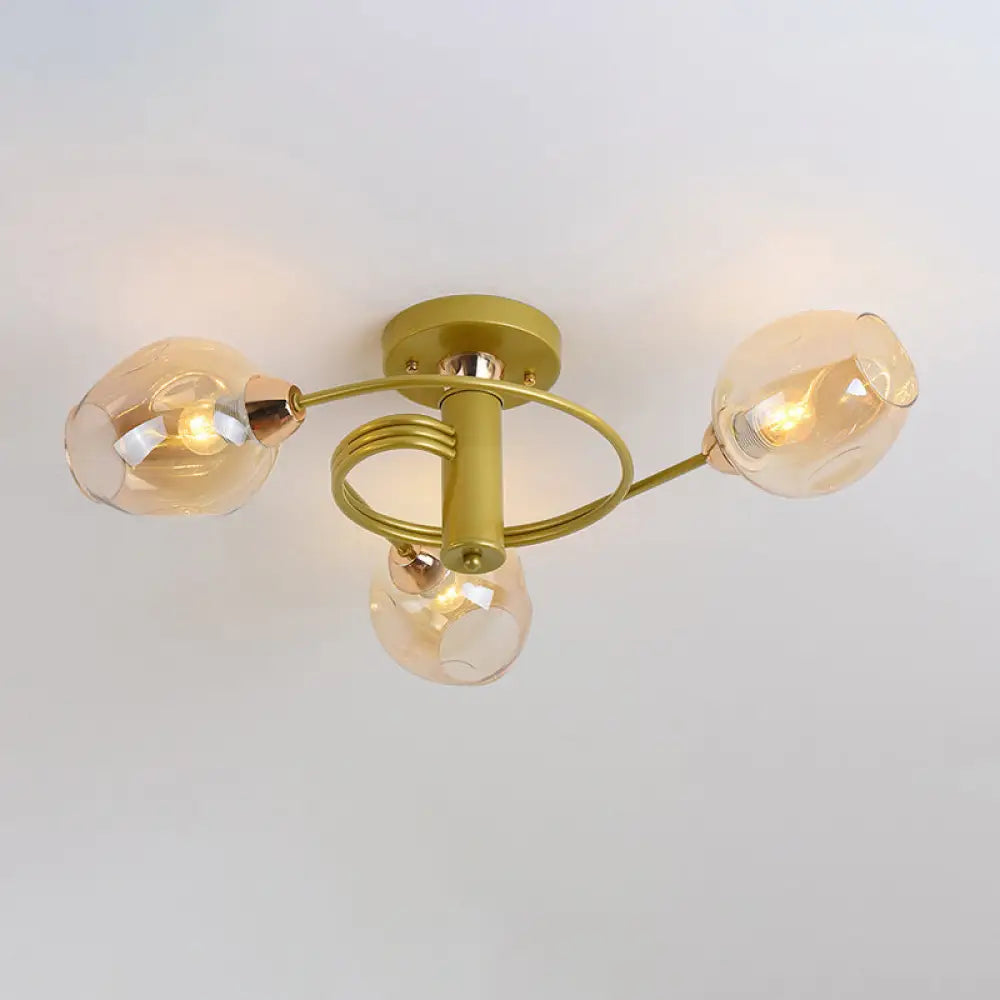 DecorBites™ DecorBites™ Spiraling Semi Flush Light with Dimpled Glass Shade for Postmodern Ceiling in Bedroom