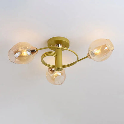 DecorBites™ DecorBites™ Spiraling Semi Flush Light with Dimpled Glass Shade for Postmodern Ceiling in Bedroom
