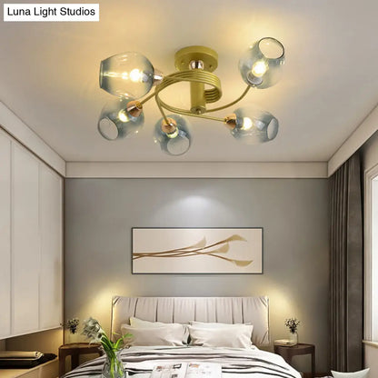 DecorBites™ DecorBites™ Spiraling Semi Flush Light with Dimpled Glass Shade for Postmodern Ceiling in Bedroom