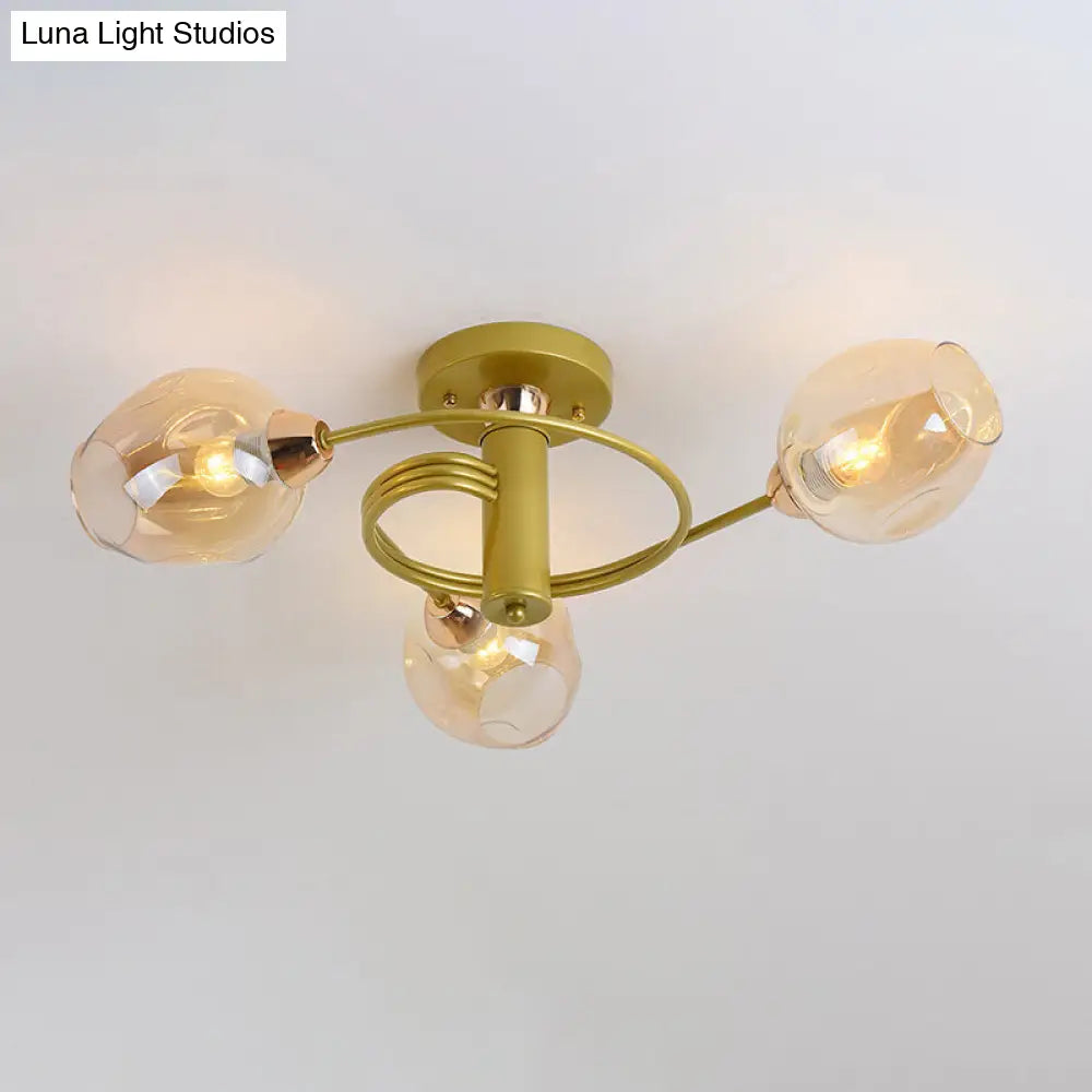 DecorBites™ DecorBites™ Spiraling Semi Flush Light with Dimpled Glass Shade for Postmodern Ceiling in Bedroom