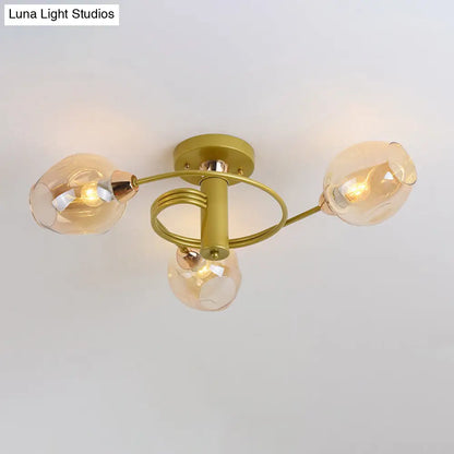 DecorBites™ DecorBites™ Spiraling Semi Flush Light with Dimpled Glass Shade for Postmodern Ceiling in Bedroom