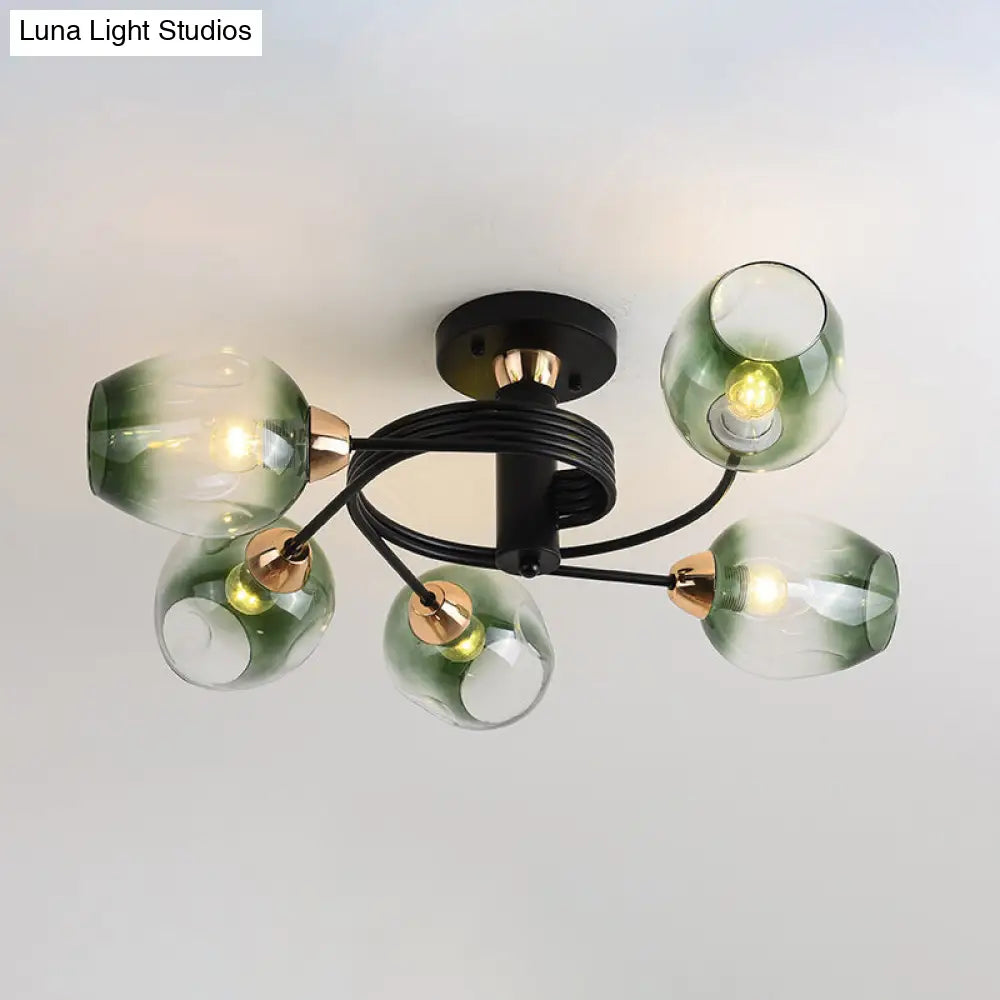 DecorBites™ DecorBites™ Spiraling Semi Flush Light with Dimpled Glass Shade for Postmodern Ceiling in Bedroom