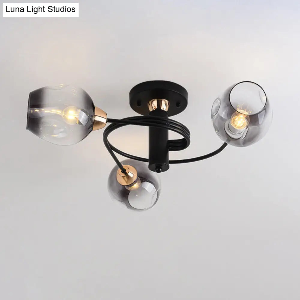 DecorBites™ DecorBites™ Spiraling Semi Flush Light with Dimpled Glass Shade for Postmodern Ceiling in Bedroom